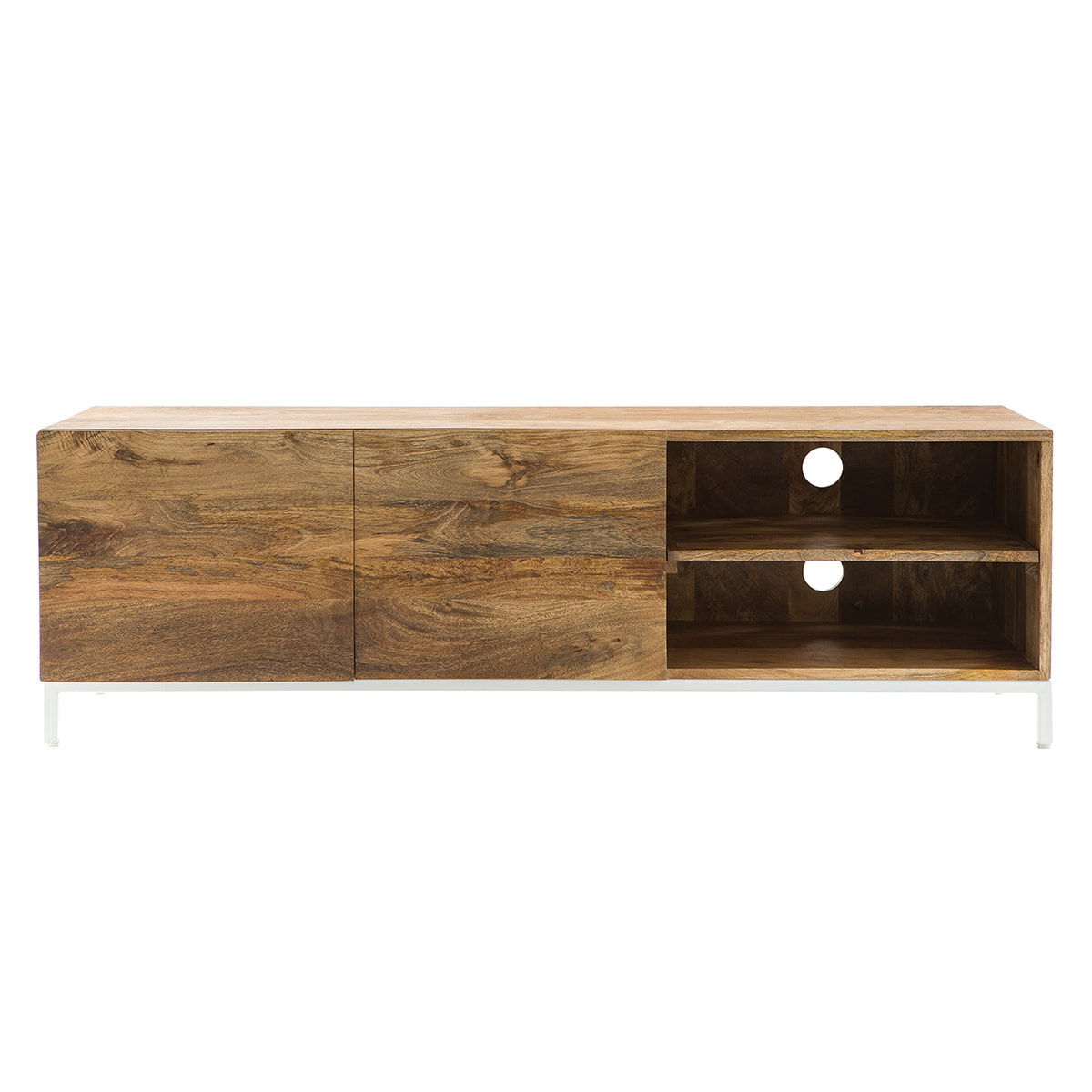 Meuble TV en bois manguier massif et métal blanc 145cm BOHO