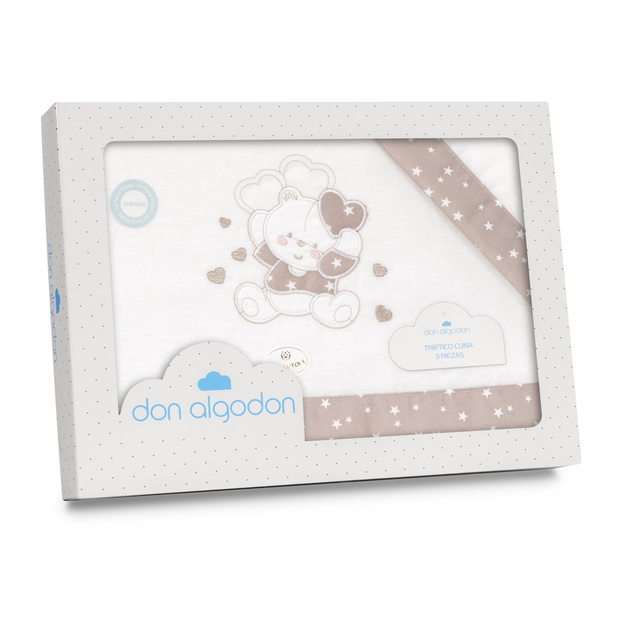 Triptico Coche Franela D. Algodon Oso Corazones Bco/Beig