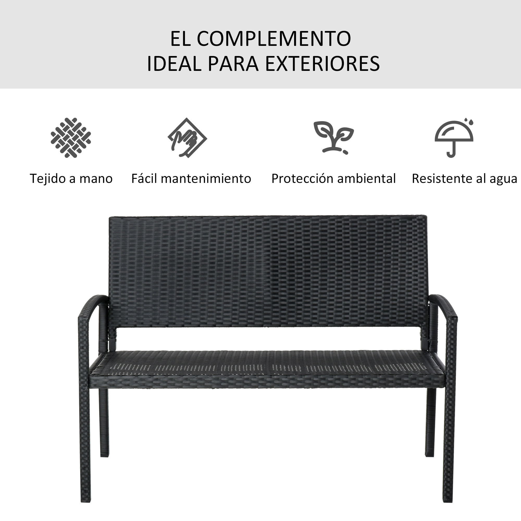 Banco Jardín Lounge Silla 2 Plazas Mueble Exterior Terraza 2 Plazas Carga 320kg