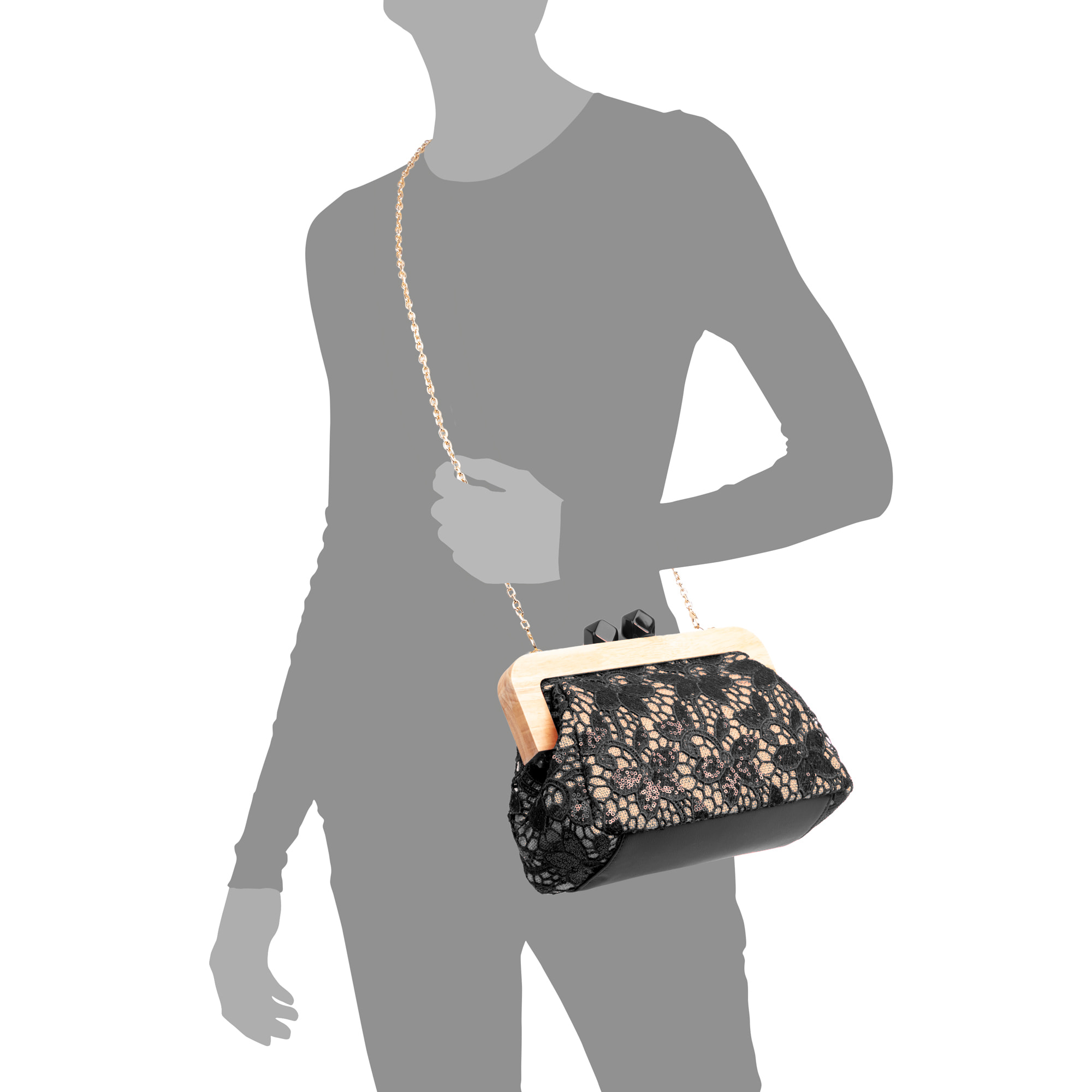 Borbera Bolso bandolera Mujer. Fabricado en madera natural, algodón y yute con diseño malla de tejido floral.