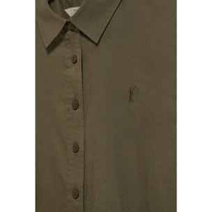 Camicia verde scuro regular in lino-cotone con ricamato Rigby Go