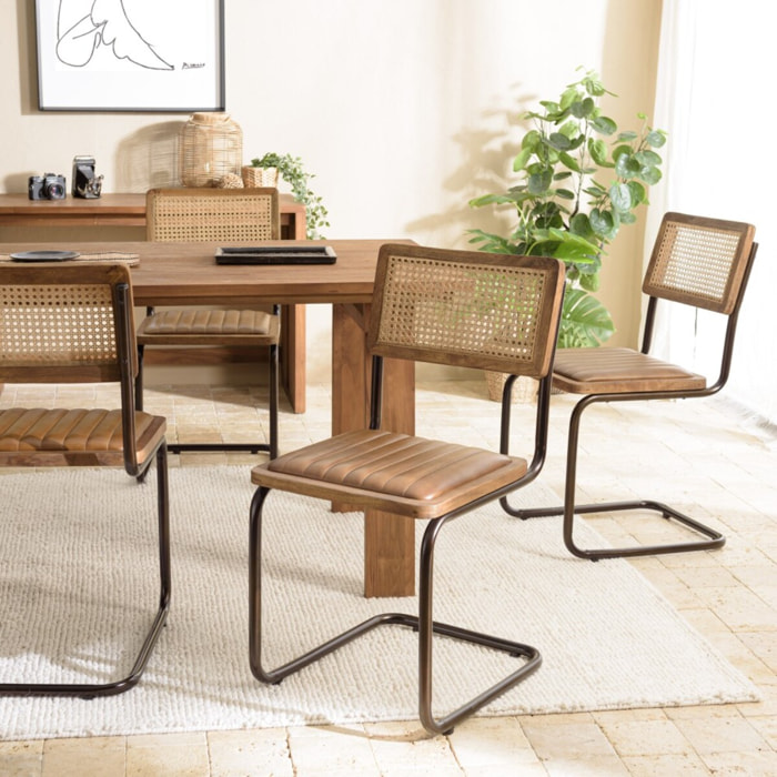 MARCEL - Lot de 2 chaises manguier assise matelassée cuir pieds rétro