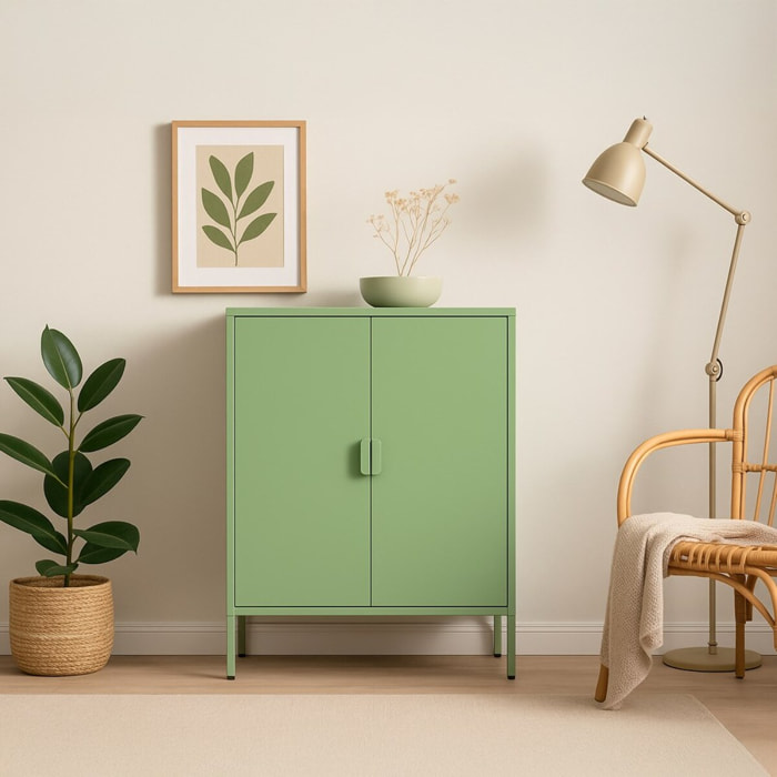 Credenza alta in metallo 2 ante 80x38x100h cm verde - Pop