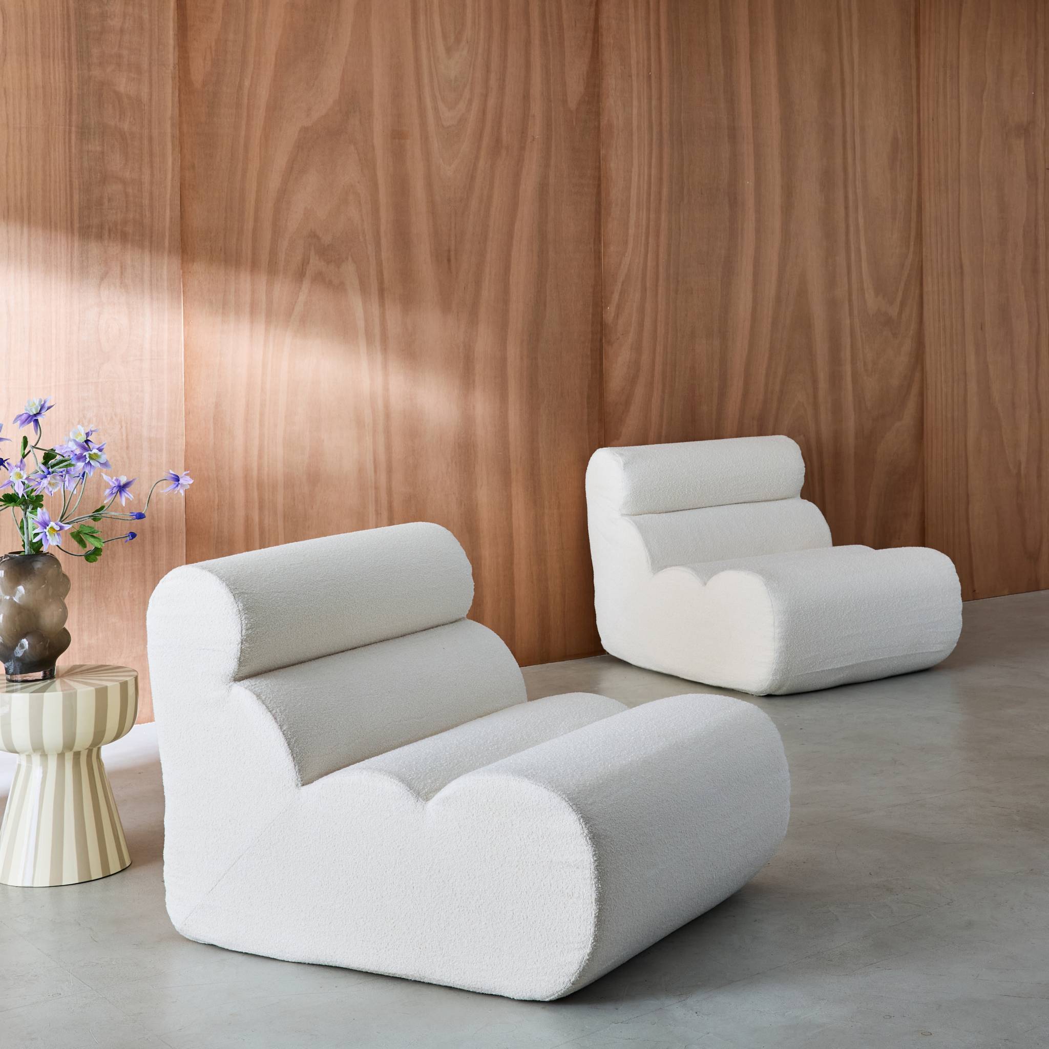 Lot de 2 chauffeuses bouclette texturée blanc 1 place - L 81 x P 99 x H 75cm - Nova