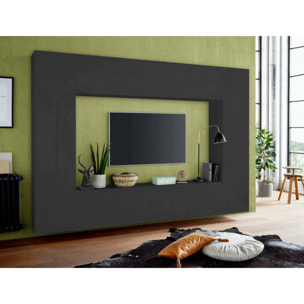 Parete attrezzata Luigi, Set salotto porta TV a 4 ante, Mobile soggiorno multiuso, 100% Made in Italy, cm 260x30h180, Antracite