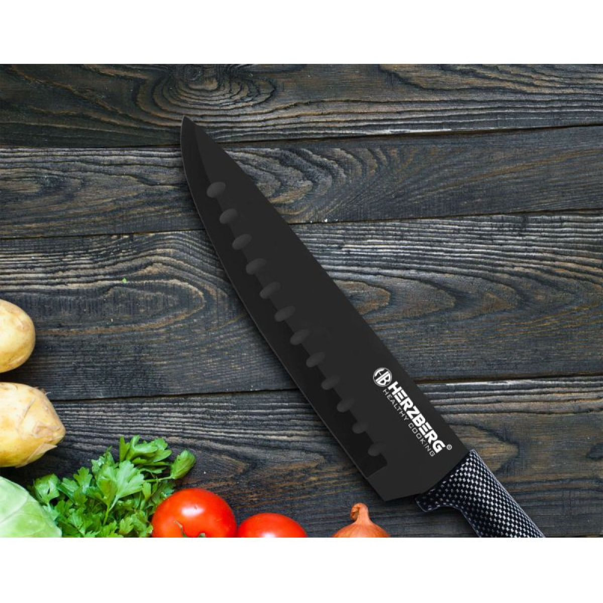 Set de couteaux avec support 8 pièces carbon Herzberg HGMSN8CAR
