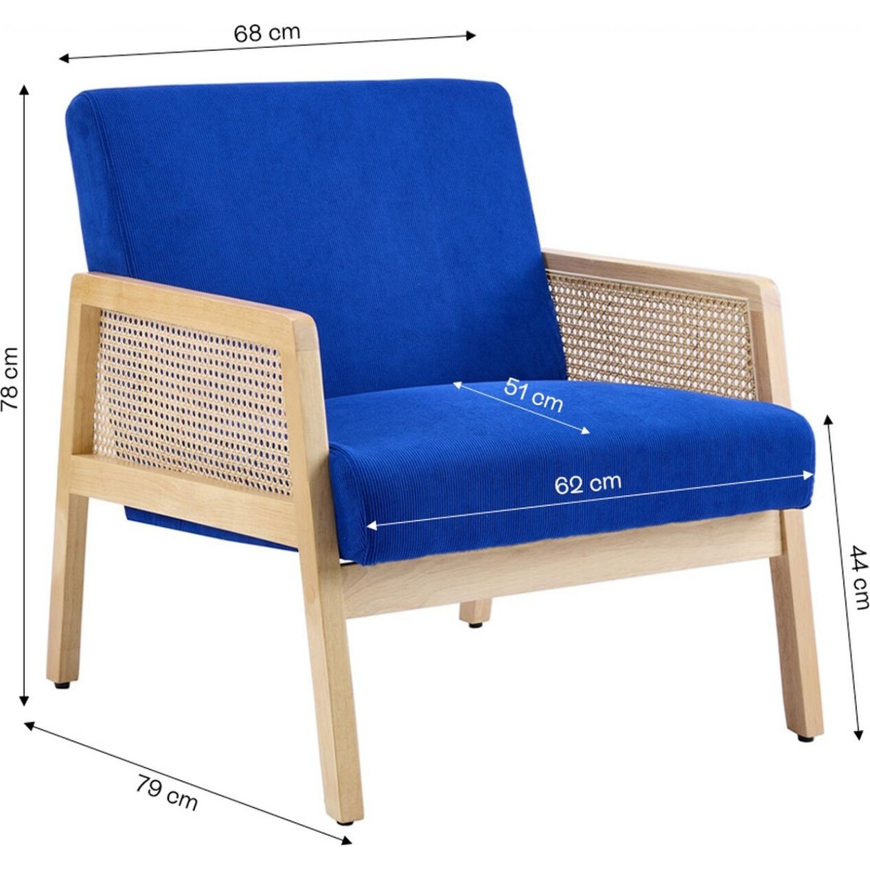 Fauteuil en cannage et velours côtelé - MANI