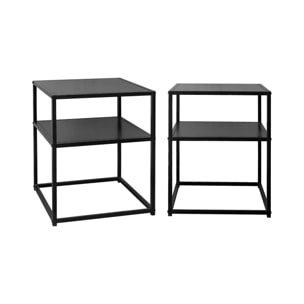 Lot de 2 Tables de chevet en métal noir. 1 étagère. INDUSTRIELLE L 43 x l 40 x H 52cm