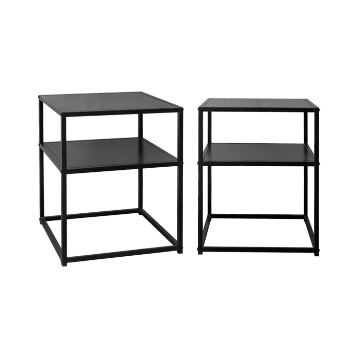 Lot de 2 Tables de chevet en métal noir. 1 étagère. INDUSTRIELLE L 43 x l 40 x H 52cm