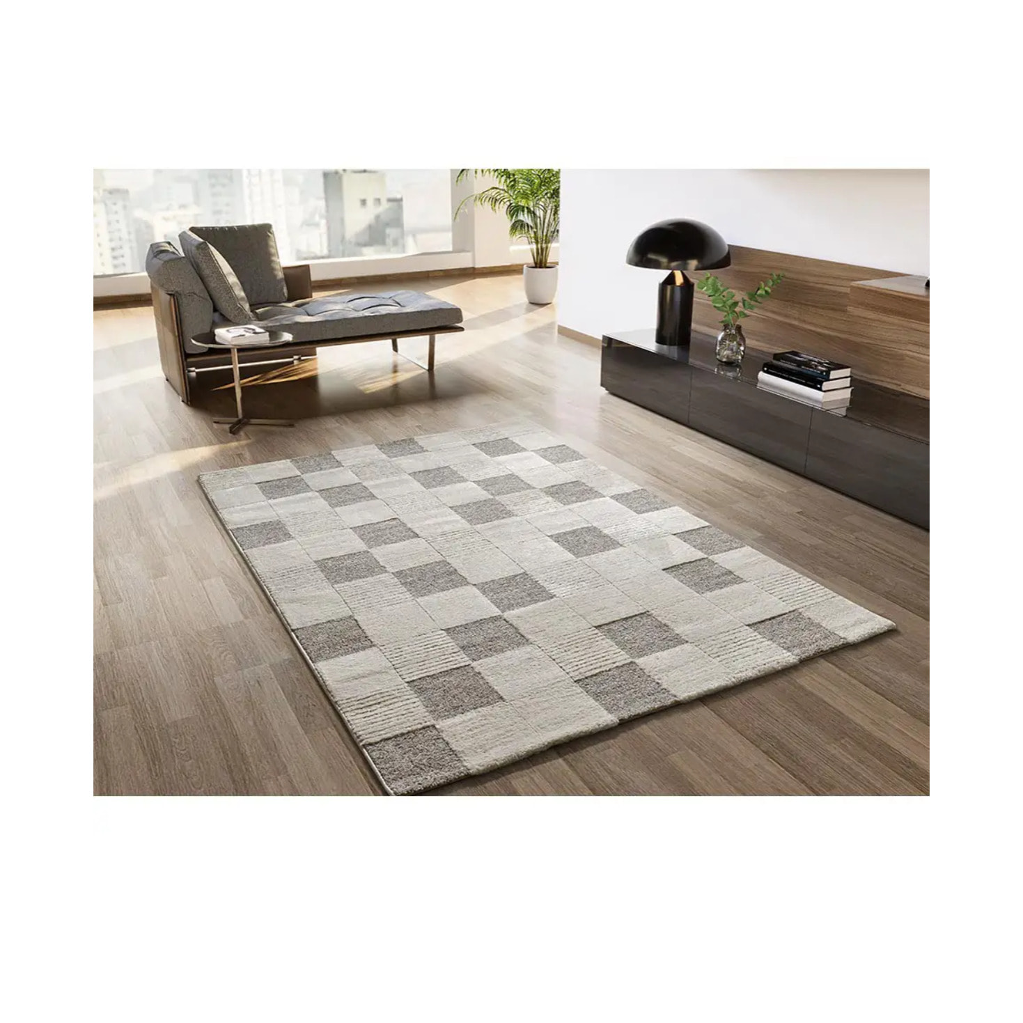 VERONA Alfombra con efecto damero conn relieve en crema, varias medidas disponibles.