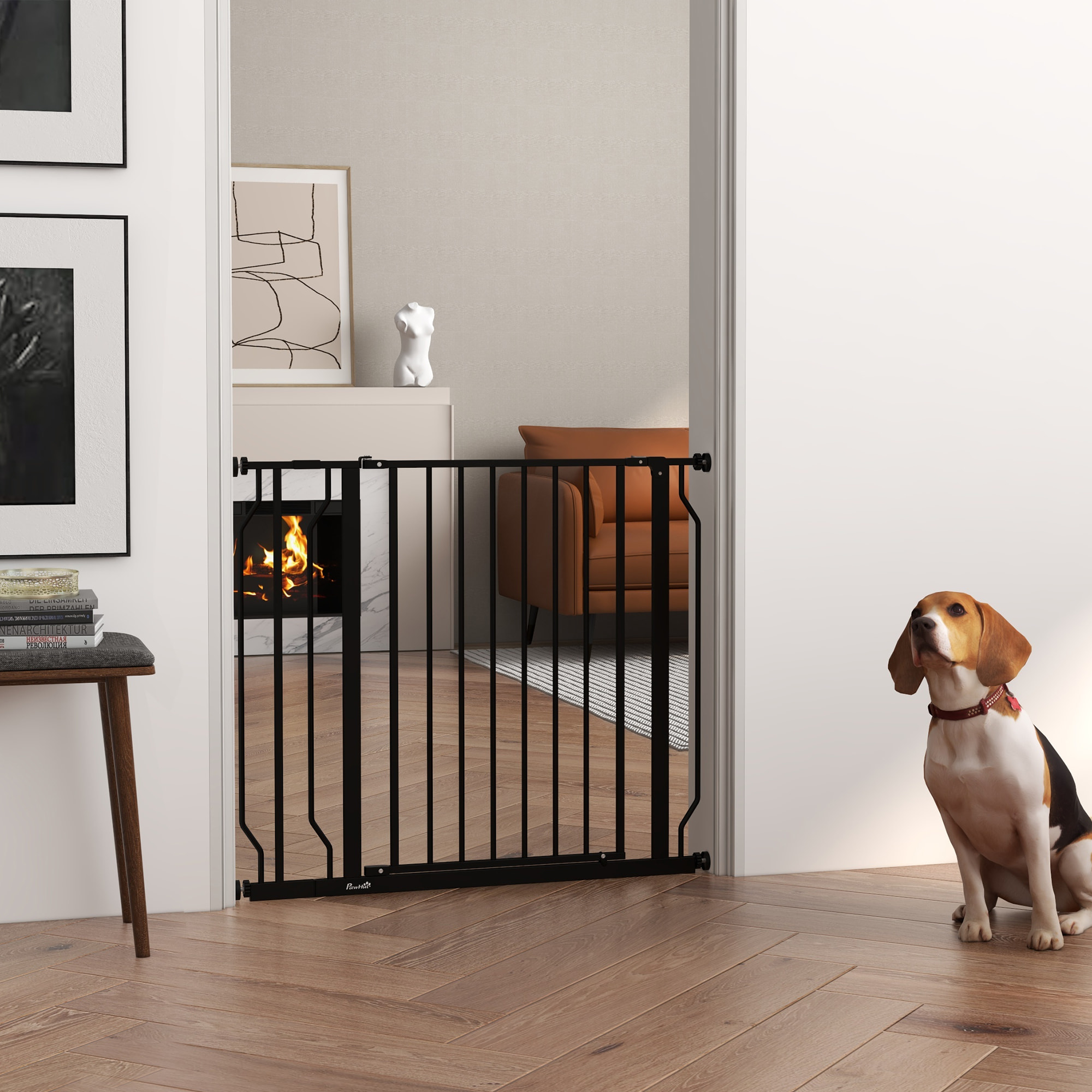 Barrera de Seguridad para Perros Extensible 75-95 cm para Puertas y Escaleras Puerta de Seguridad para Mascotas con Extensiones Montaje a Presión y Doble Bloqueo Negro