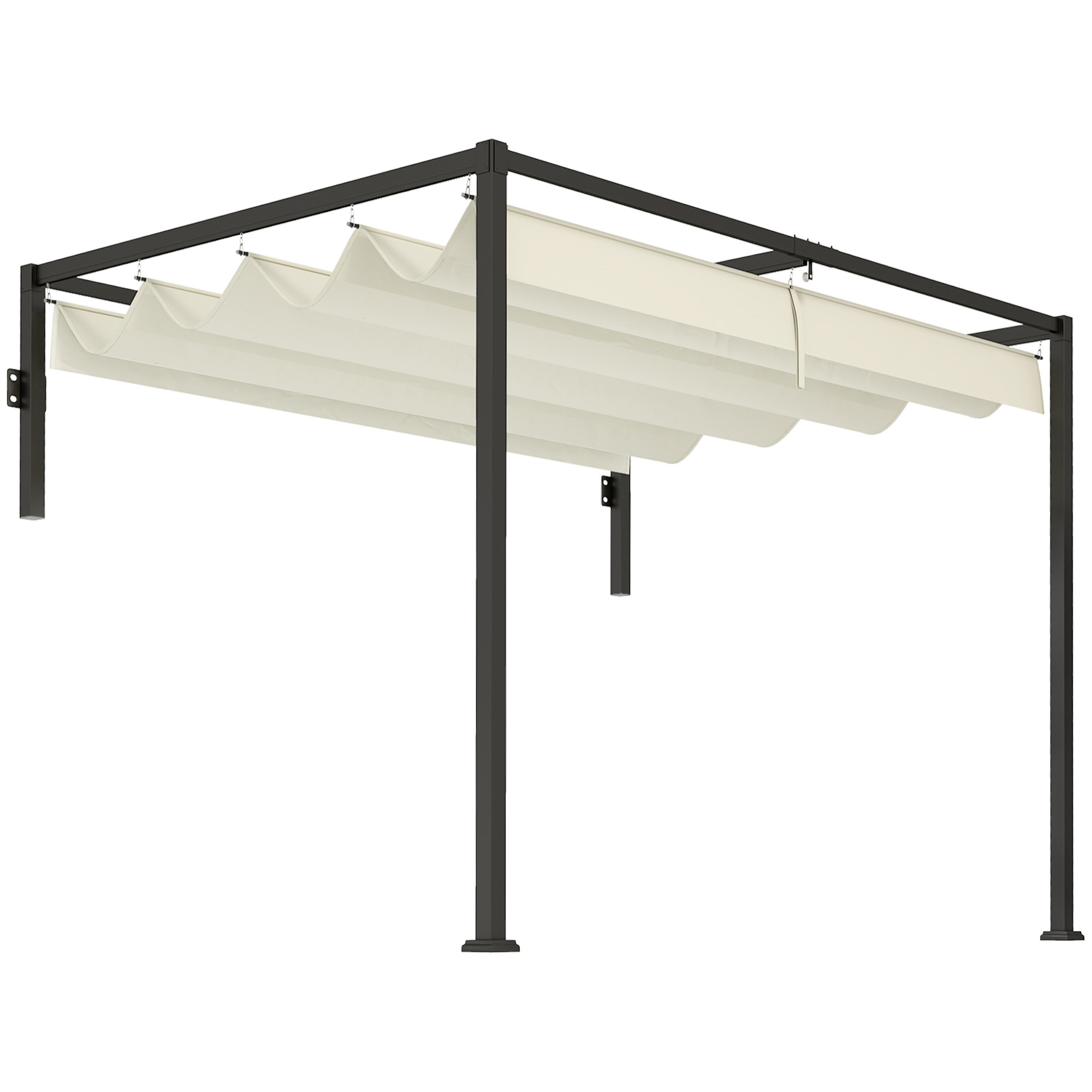 Pérgola con Techo Retráctil Pérgola de Pared 3x2 m Cenador con Tela de Poliéster Resistente al Agua Pabellón para Jardín Patio Terraza Exterior Crema