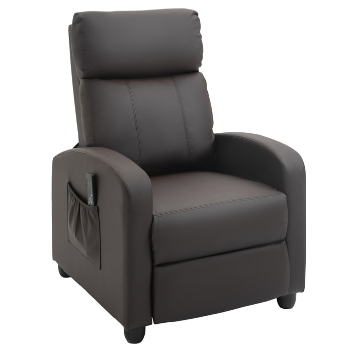 HOMCOM Sillón de Masaje Relax Reclinable con Mando a Distancia 2 Zonas de Masaje 8 Programas 5 Niveles de Intensidad y Temporizador Tapizado en PU 68x88x98 cm Marrón