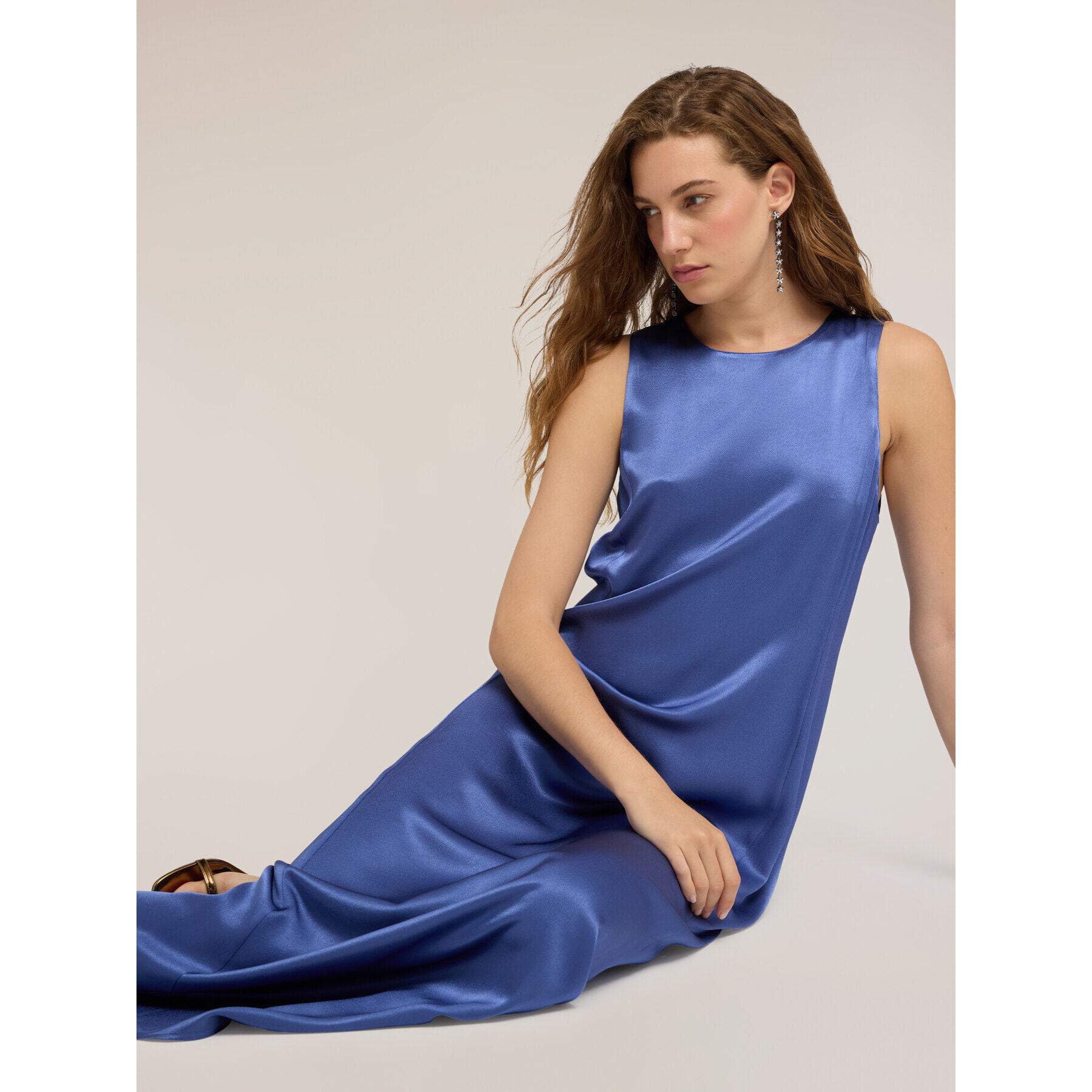 Motivi - Vestito a linea ad A lungo in raso - Blu