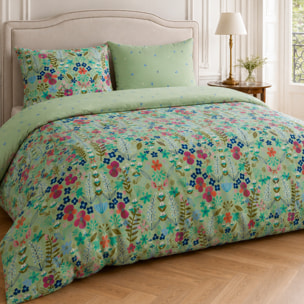 Parure housse de couette 100% percale de coton motif floral printemps vert - KATE MERRITT