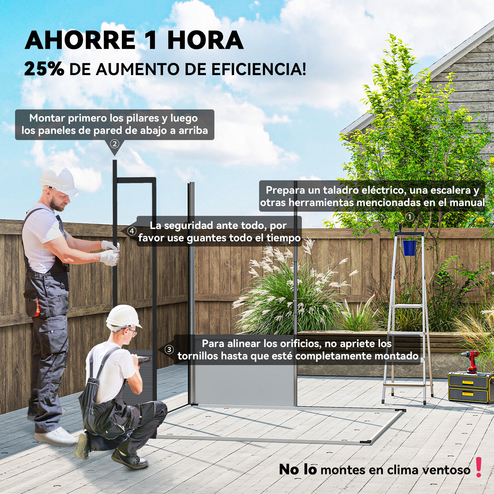 Caseta de Jardín Exterior, 3,24 m², 190x191x215 cm, Cobertizo de Jardín Exterior, Puerta Corredera con Pestillo, Ventana y Ventilación, para Almacenamiento de Herramientas, Gris Claro