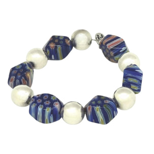 Pulsera elática Mirafiori irregular cristal Murano plata 10µ