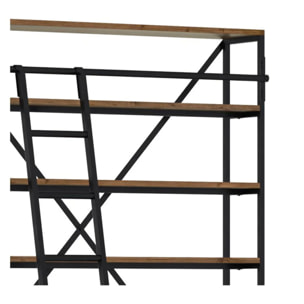 Bibliothèque 160 cm en bois et métal avec échelle, 4 tiroirs - Kasi