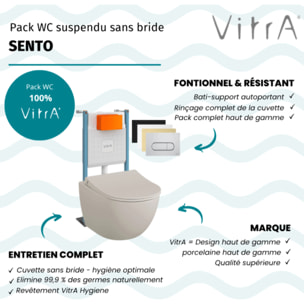 Pack WC suspendu Sento lin mat + bâti autoportant V-Fix Core + Plaque Round noir