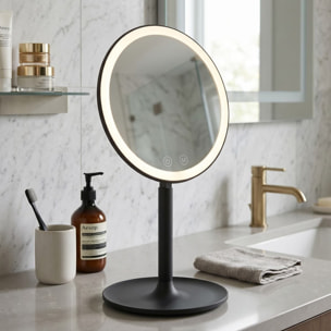 Miroir cosmétique pliable en plastique, 3 couleurs de lumière réglables, hauteur 34,5 cm, noir (SATZKLEDC)
