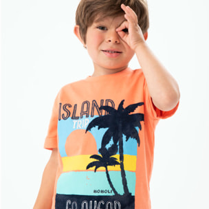 Camiseta niÃ±o estampada, mangas cortas, naranja, 348016