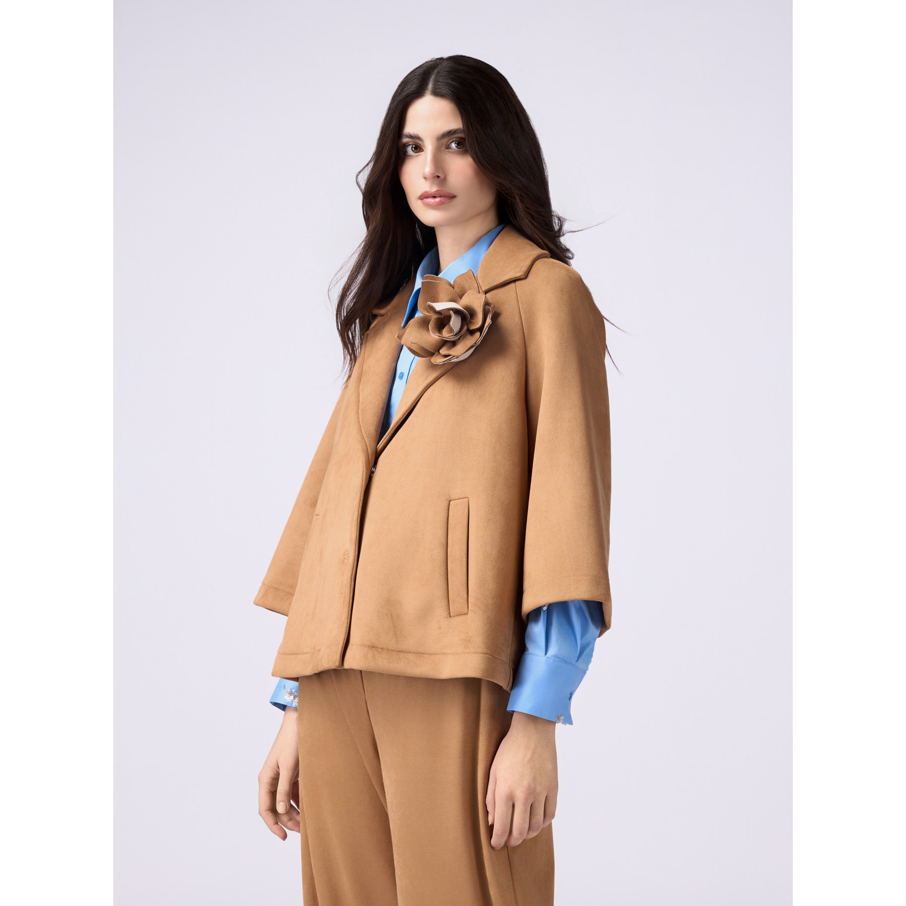 Oltre - Caban effetto scamosciato con spilla - Beige