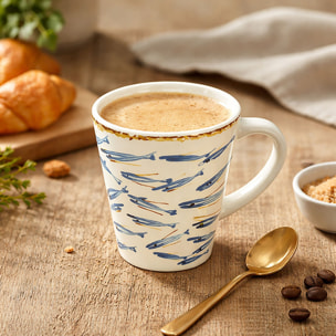 Lot de 6 tasses 20cl en grès à motif poisson MARIUS