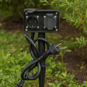Pincho de Jardín con 2 enchufes alemanes y temporizador, cable de 1,5m y Protección infantil