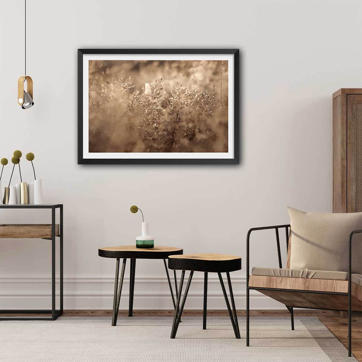 Affiche fleurs field grass Affiche + cadre en bois - Noir