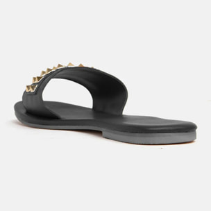 Ciabattina in vera pelle con borchie - NERO