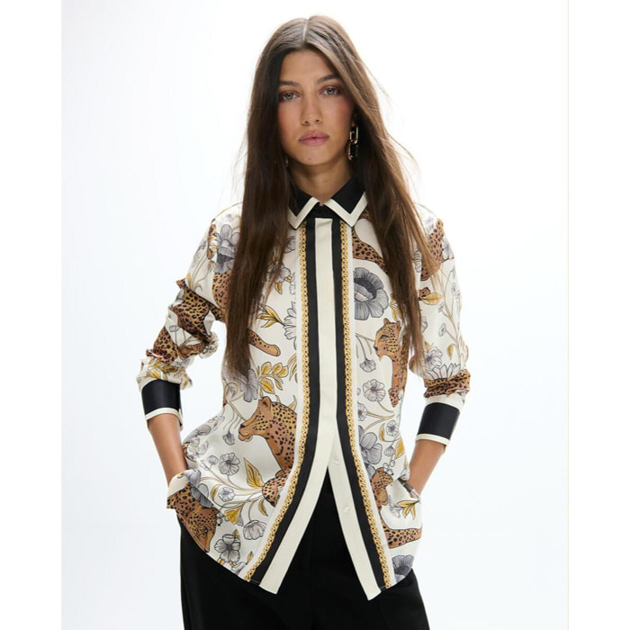 Camicia con stampa leopardata e bordo