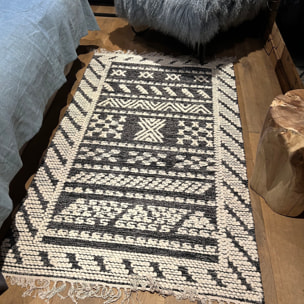 TAPIS EN LAINE ET COTON NOIR  ET  GRIS TISSE A LA  MAIN 90X150CM TOKAT