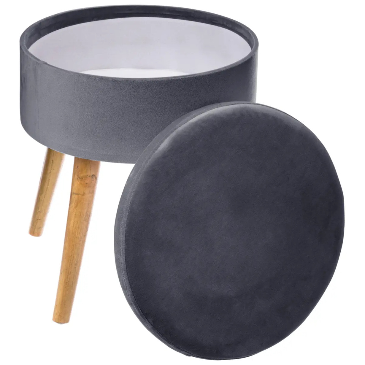 Tabouret coffre "Tess" gris en velours