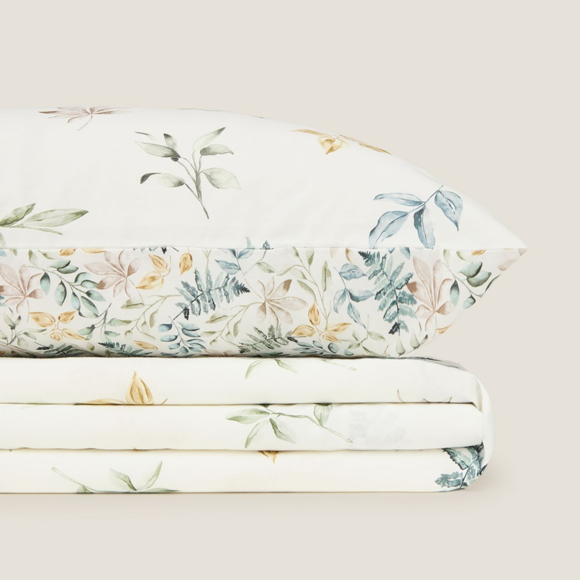 Sábana algodón hojas en rama Folo color verde 100% Algodón percal