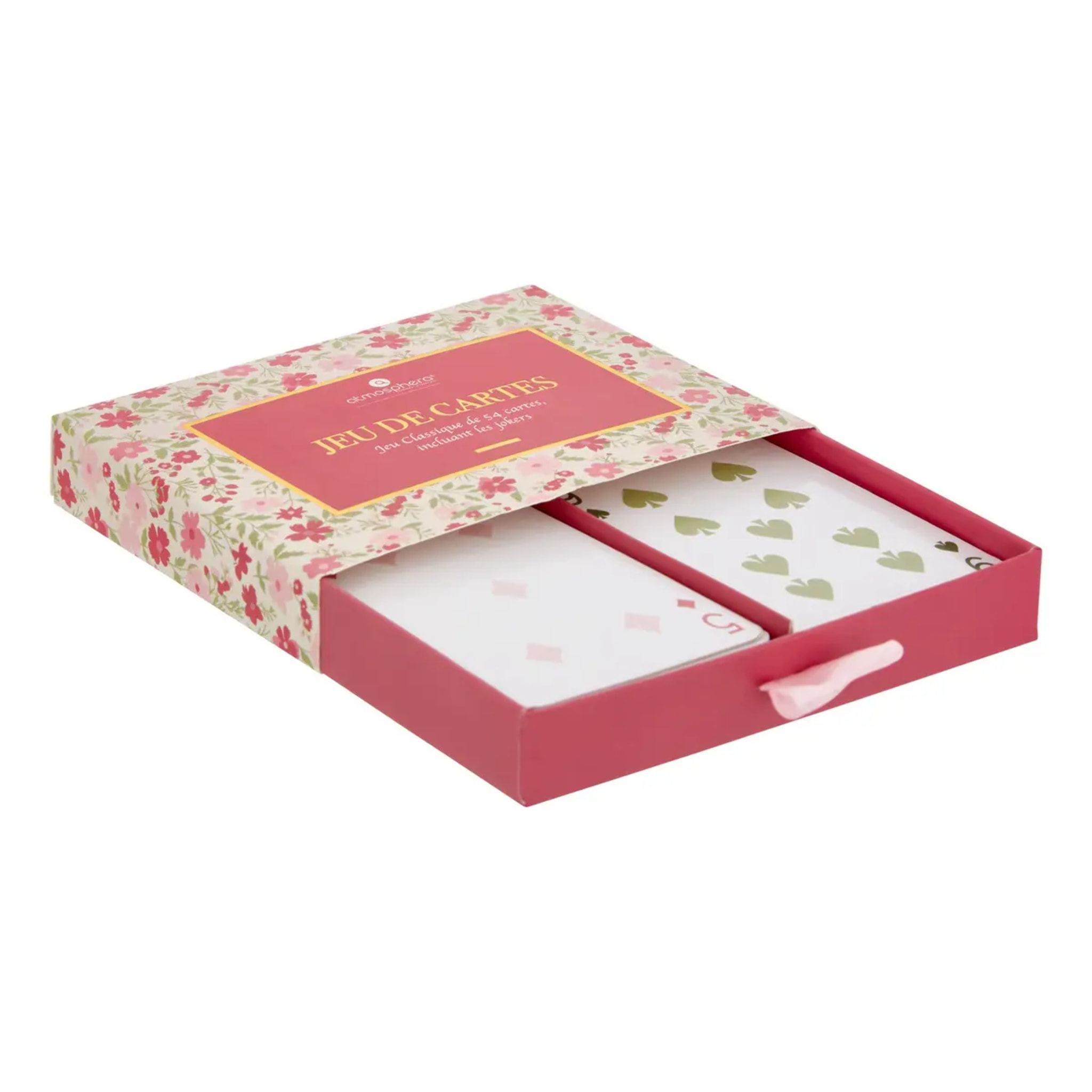 Jeu de 54 cartes imprimé fleuri rose