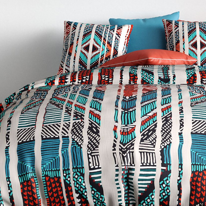 Parure housse de couette imprimé 100% coton - india - turquoise