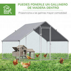 Gallinero de Exterior Grande 3x2x2 m Jaula para 4-6 Gallinas Cercado de Acero Galvanizado con Techo de PE y Cerradura para Conejos Aves de Corral Plata