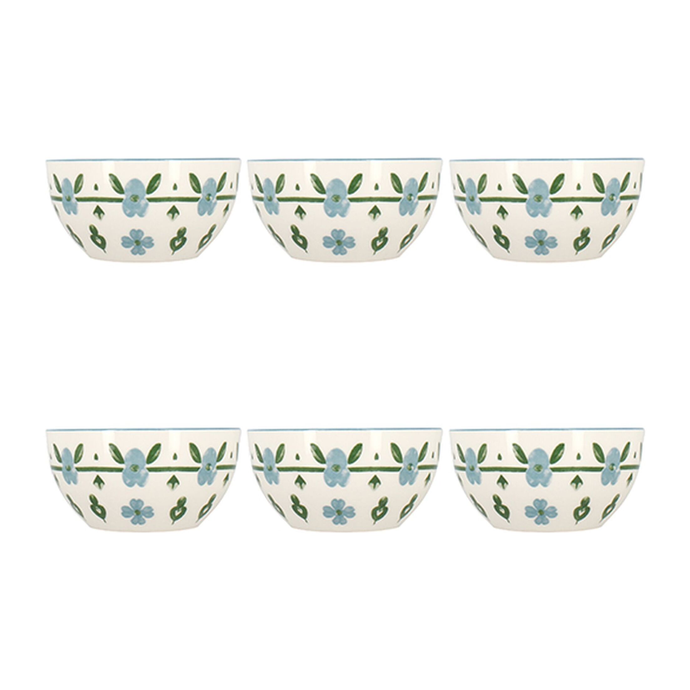 Lot de 6 bols 60cl en porcelaine blanc et bleu floral PRIMAVERA