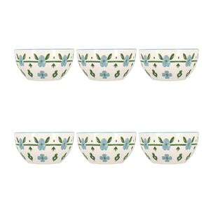 Lot de 6 bols 60cl en porcelaine blanc et bleu floral PRIMAVERA