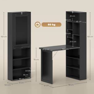 Bureau mural pliable table murale rabattable suspendue sur pied avec bibliothèque tableau à craie intégré noir