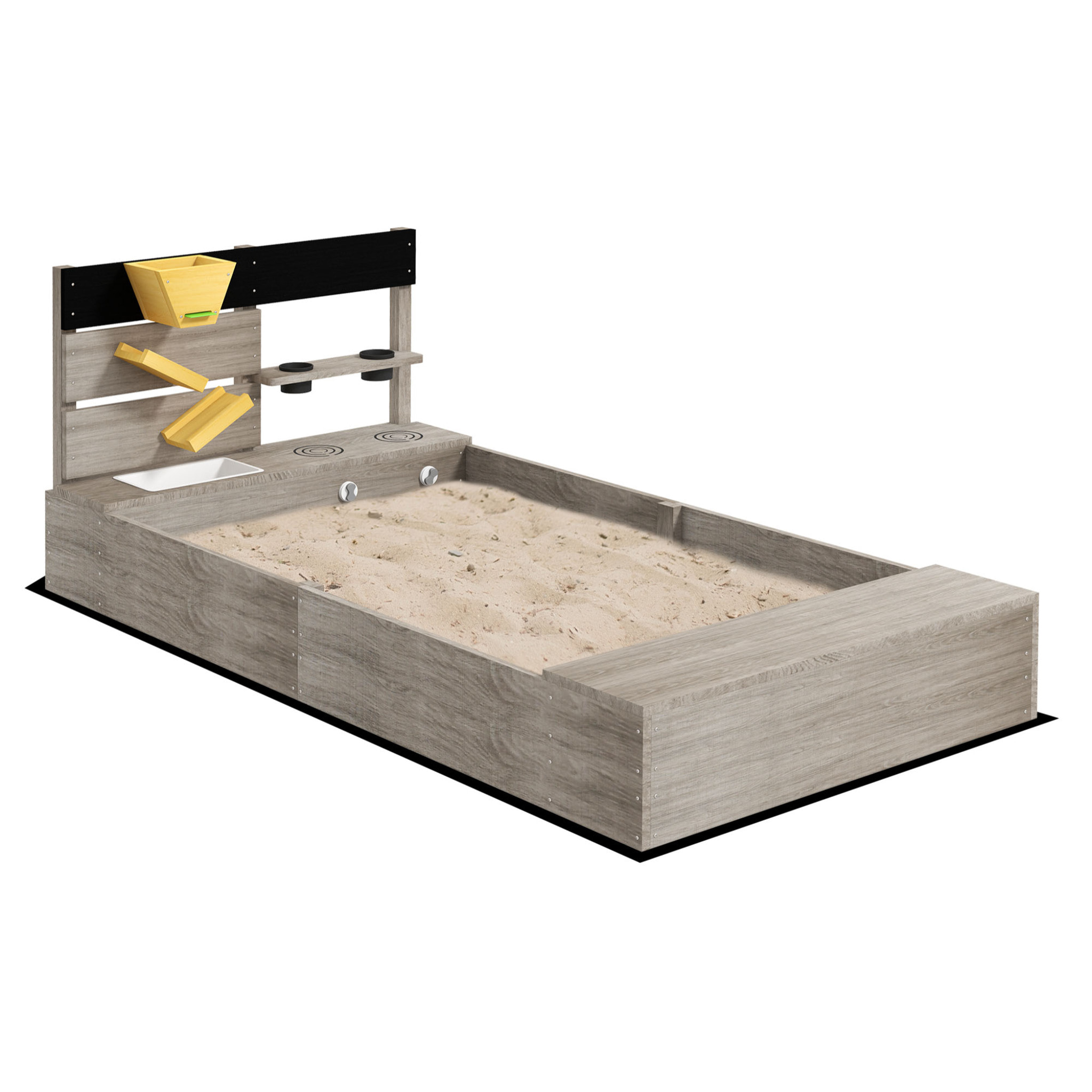 Outsunny Arenero para Niños de Madera Arenero Infantil con 2 Asientos 2 Cajas para Plantar y Juguete de Cocina para Patio Jardín 154x80x60 cm Gris