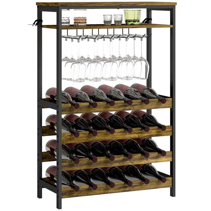 Botellero Vino para 24 Botellas Botellero Industrial con Soporte para Copas y Estante Abierto para Salón Comedor 66x30x100,3 cm Marrón Rústico