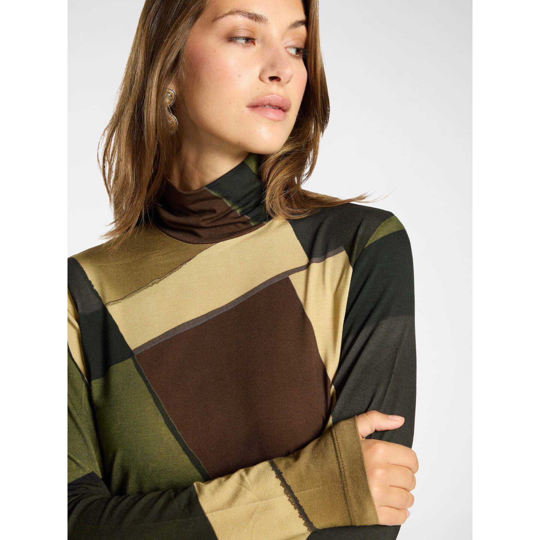 Elena Mirò - T-shirt dolcevita viscosa stampata - Verde militare