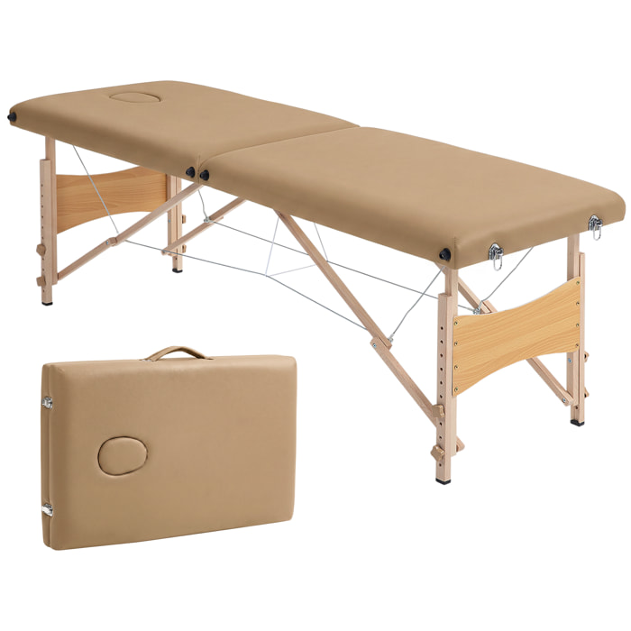 Camilla de Masaje Plegable Mesa de Masaje Portátil con Reposacabezas Marco de Madera Camilla Fisioterapia con Altura Regulable y Bolsa de Transporte 186x60x61-87 cm Marrón Claro