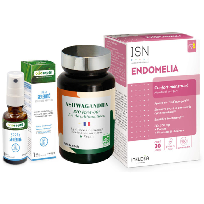 Pack Équilibre Féminin - Endomelia, Ashwagandha Bio KSM-66 & Spray Sérénité