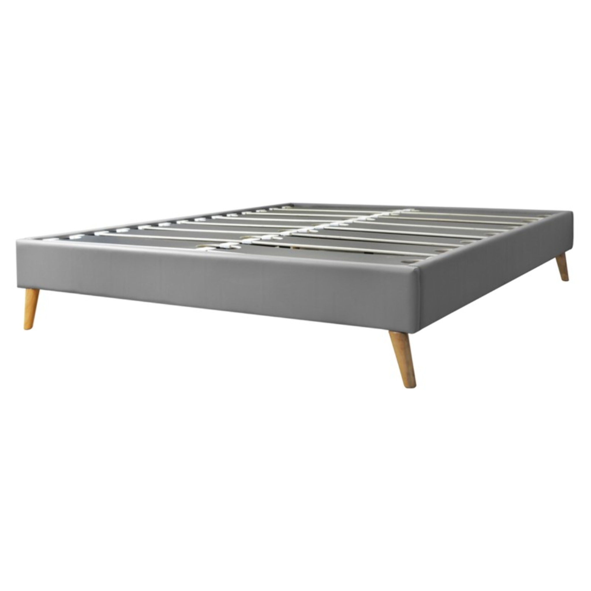 Sommier à lattes flexibles | Robuste et confortable | Cadre à lattes & pieds scandinaves | Simili cuir | Gris