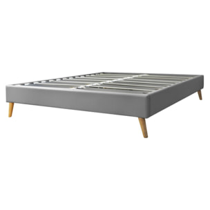 Sommier à lattes flexibles | Robuste et confortable | Cadre à lattes & pieds scandinaves | Simili cuir | Gris