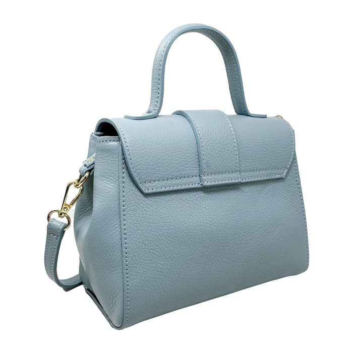 Chicca Borse - Borsa a Mano Donna in Vera Pelle - Colore Cielo
