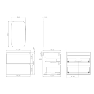 Conjunto de baño IRONA 2C, 60cm, incluye lavabo y espejo