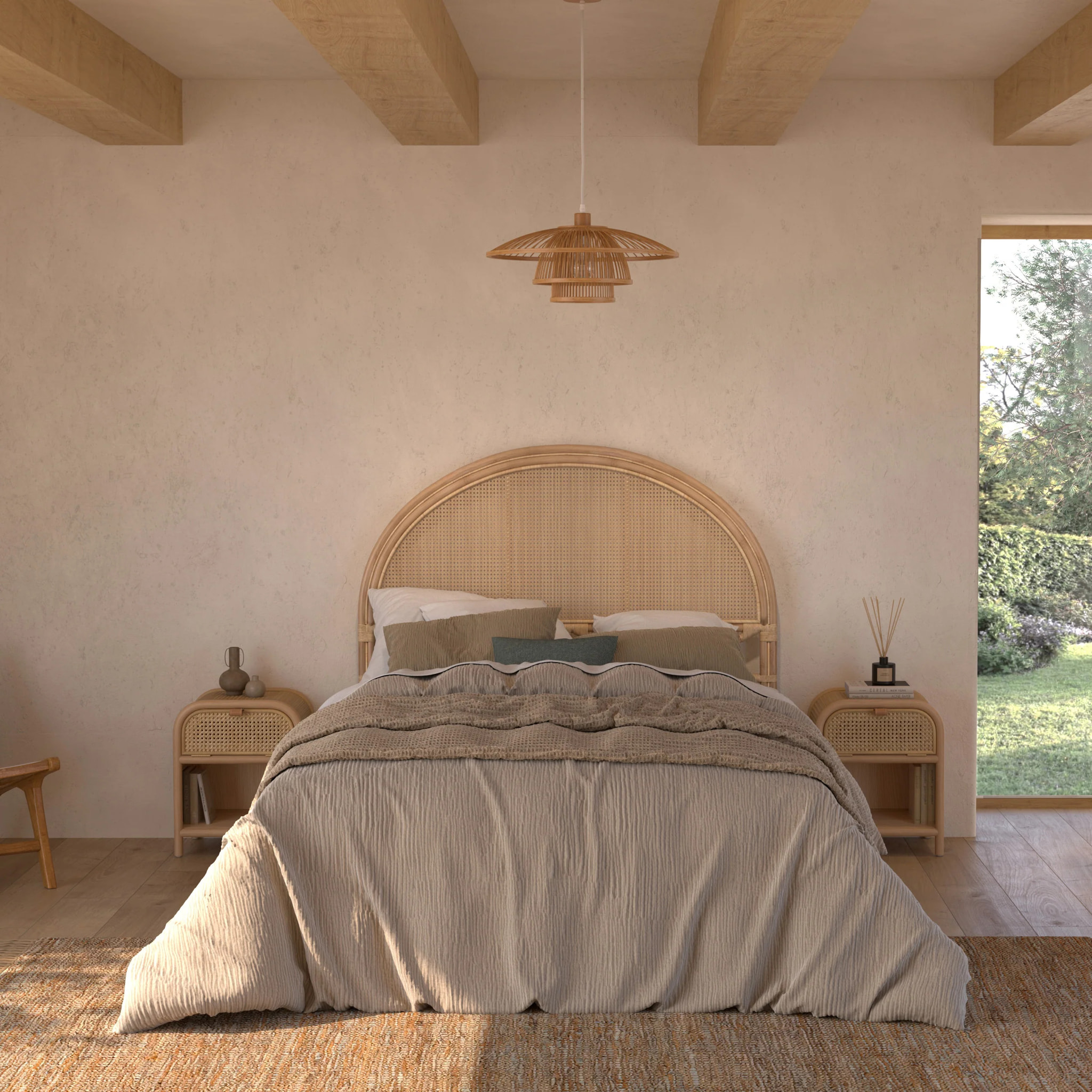 Table de chevet en bois massif, 1 porte et 1 niche - Alata